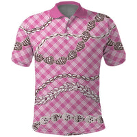 Pink Aloha Hawaii Shell Lei Polo Shirt Palaka Hebrew Cone Honey Cowrie Elegant Curves LT14 Pink - Polynesian Pride