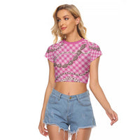 Pink Aloha Hawaii Shell Lei Raglan Cropped T Shirt Palaka Hebrew Cone Honey Cowrie Elegant Curves LT14 Female Pink - Polynesian Pride