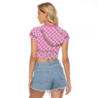 Pink Aloha Hawaii Shell Lei Raglan Cropped T Shirt Palaka Hebrew Cone Honey Cowrie Elegant Curves LT14 - Polynesian Pride