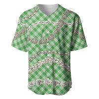 Green Aloha Hawaii Shell Lei Baseball Jersey Palaka Hebrew Cone Honey Cowrie Elegant Curves - Polynesian Pride