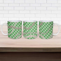 Green Aloha Hawaii Shell Lei Ceramic Mug Palaka Hebrew Cone Honey Cowrie Elegant Curves - Polynesian Pride