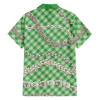 Green Aloha Hawaii Shell Lei Family Matching Long Sleeve Bodycon Dress and Hawaiian Shirt Palaka Hebrew Cone Honey Cowrie Elegant Curves - Polynesian Pride
