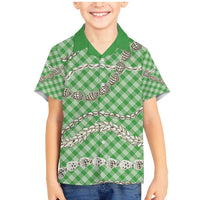 Green Aloha Hawaii Shell Lei Family Matching Mermaid Dress and Hawaiian Shirt Palaka Hebrew Cone Honey Cowrie Elegant Curves - Polynesian Pride