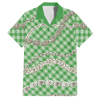 Green Aloha Hawaii Shell Lei Family Matching Off The Shoulder Long Sleeve Dress and Hawaiian Shirt Palaka Hebrew Cone Honey Cowrie Elegant Curves - Polynesian Pride