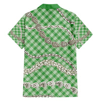 Green Aloha Hawaii Shell Lei Family Matching Off Shoulder Maxi Dress and Hawaiian Shirt Palaka Hebrew Cone Honey Cowrie Elegant Curves - Polynesian Pride