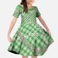 Green Aloha Hawaii Shell Lei Family Matching Puletasi and Hawaiian Shirt Palaka Hebrew Cone Honey Cowrie Elegant Curves - Polynesian Pride