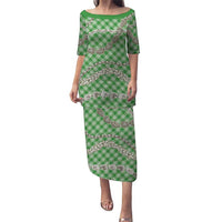 Green Aloha Hawaii Shell Lei Family Matching Puletasi and Hawaiian Shirt Palaka Hebrew Cone Honey Cowrie Elegant Curves - Polynesian Pride