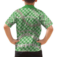 Green Aloha Hawaii Shell Lei Family Matching Short Sleeve Bodycon Dress and Hawaiian Shirt Palaka Hebrew Cone Honey Cowrie Elegant Curves - Polynesian Pride