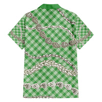 Green Aloha Hawaii Shell Lei Family Matching Short Sleeve Bodycon Dress and Hawaiian Shirt Palaka Hebrew Cone Honey Cowrie Elegant Curves - Polynesian Pride