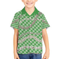 Green Aloha Hawaii Shell Lei Family Matching Short Sleeve Bodycon Dress and Hawaiian Shirt Palaka Hebrew Cone Honey Cowrie Elegant Curves - Polynesian Pride