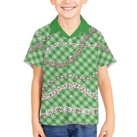 Green Aloha Hawaii Shell Lei Family Matching Short Sleeve Bodycon Dress and Hawaiian Shirt Palaka Hebrew Cone Honey Cowrie Elegant Curves - Polynesian Pride