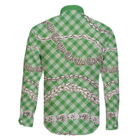 Green Aloha Hawaii Shell Lei Family Matching Tank Maxi Dress and Hawaiian Shirt Palaka Hebrew Cone Honey Cowrie Elegant Curves - Polynesian Pride