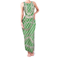 Green Aloha Hawaii Shell Lei Family Matching Tank Maxi Dress and Hawaiian Shirt Palaka Hebrew Cone Honey Cowrie Elegant Curves - Polynesian Pride