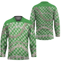 Green Aloha Hawaii Shell Lei Hockey Jersey Palaka Hebrew Cone Honey Cowrie Elegant Curves - Polynesian Pride