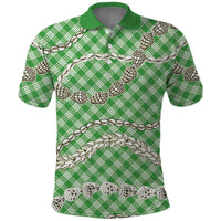 Green Aloha Hawaii Shell Lei Polo Shirt Palaka Hebrew Cone Honey Cowrie Elegant Curves LT14 Green - Polynesian Pride