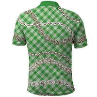 Green Aloha Hawaii Shell Lei Polo Shirt Palaka Hebrew Cone Honey Cowrie Elegant Curves - Polynesian Pride