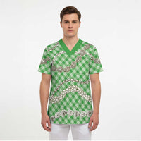 Green Aloha Hawaii Shell Lei Scrub Top Palaka Hebrew Cone Honey Cowrie Elegant Curves - Polynesian Pride
