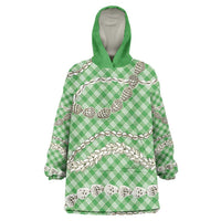 Green Aloha Hawaii Shell Lei Wearable Blanket Hoodie Palaka Hebrew Cone Honey Cowrie Elegant Curves - Polynesian Pride