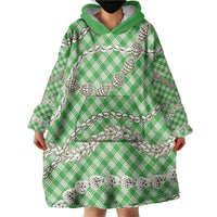 Green Aloha Hawaii Shell Lei Wearable Blanket Hoodie Palaka Hebrew Cone Honey Cowrie Elegant Curves - Polynesian Pride