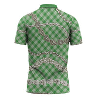 Green Aloha Hawaii Shell Lei Zipper Polo Shirt Palaka Hebrew Cone Honey Cowrie Elegant Curves - Polynesian Pride