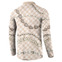 Beige Aloha Hawaii Shell Lei Button Sweatshirt Palaka Hebrew Cone Honey Cowrie Elegant Curves - Polynesian Pride