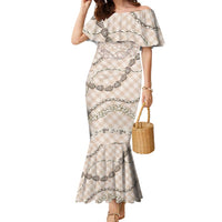 Beige Aloha Hawaii Shell Lei Family Matching Mermaid Dress and Hawaiian Shirt Palaka Hebrew Cone Honey Cowrie Elegant Curves - Polynesian Pride