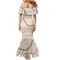 Beige Aloha Hawaii Shell Lei Family Matching Mermaid Dress and Hawaiian Shirt Palaka Hebrew Cone Honey Cowrie Elegant Curves - Polynesian Pride
