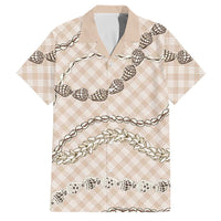 Beige Aloha Hawaii Shell Lei Family Matching Puletasi and Hawaiian Shirt Palaka Hebrew Cone Honey Cowrie Elegant Curves - Polynesian Pride