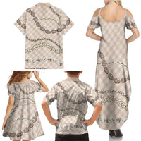 Beige Aloha Hawaii Shell Lei Family Matching Summer Maxi Dress and Hawaiian Shirt Palaka Hebrew Cone Honey Cowrie Elegant Curves - Polynesian Pride