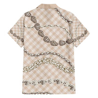 Beige Aloha Hawaii Shell Lei Hawaiian Shirt Palaka Hebrew Cone Honey Cowrie Elegant Curves - Polynesian Pride