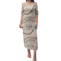 Beige Aloha Hawaii Shell Lei Puletasi Palaka Hebrew Cone Honey Cowrie Elegant Curves - Polynesian Pride