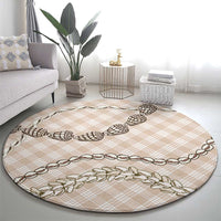 Beige Aloha Hawaii Shell Lei Round Carpet Palaka Hebrew Cone Honey Cowrie Elegant Curves - Polynesian Pride