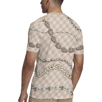 Beige Aloha Hawaii Shell Lei Rugby Jersey Palaka Hebrew Cone Honey Cowrie Elegant Curves - Polynesian Pride