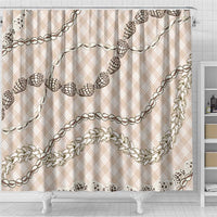 Beige Aloha Hawaii Shell Lei Shower Curtain Palaka Hebrew Cone Honey Cowrie Elegant Curves - Polynesian Pride