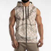 Beige Aloha Hawaii Shell Lei Sleeveless Zip Hoodie Palaka Hebrew Cone Honey Cowrie Elegant Curves LT14