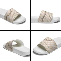Beige Aloha Hawaii Shell Lei Slide Sandals Palaka Hebrew Cone Honey Cowrie Elegant Curves - Polynesian Pride