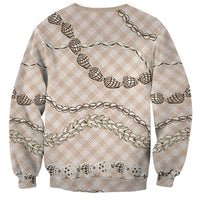 Beige Aloha Hawaii Shell Lei Sweatshirt Palaka Hebrew Cone Honey Cowrie Elegant Curves - Polynesian Pride