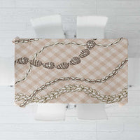 Beige Aloha Hawaii Shell Lei Tablecloth Palaka Hebrew Cone Honey Cowrie Elegant Curves - Polynesian Pride
