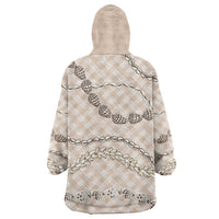 Beige Aloha Hawaii Shell Lei Wearable Blanket Hoodie Palaka Hebrew Cone Honey Cowrie Elegant Curves - Polynesian Pride