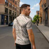 Beige Aloha Hawaii Shell Lei Zipper Polo Shirt Palaka Hebrew Cone Honey Cowrie Elegant Curves LT14 - Polynesian Pride