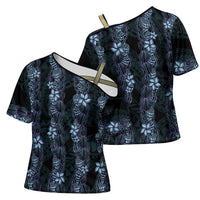Purple Paradise Hawaii Shell Lei Cross Shoulder Shirt Hawaiian Sunrise Shell Hebrew Cone Plumeria - Polynesian Pride