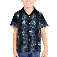 Purple Paradise Hawaii Shell Lei Family Matching Long Sleeve Bodycon Dress and Hawaiian Shirt Hawaiian Sunrise Shell Hebrew Cone Plumeria - Polynesian Pride