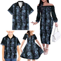 Purple Paradise Hawaii Shell Lei Family Matching Off The Shoulder Long Sleeve Dress and Hawaiian Shirt Hawaiian Sunrise Shell Hebrew Cone Plumeria - Polynesian Pride