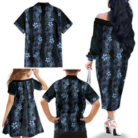 Purple Paradise Hawaii Shell Lei Family Matching Off The Shoulder Long Sleeve Dress and Hawaiian Shirt Hawaiian Sunrise Shell Hebrew Cone Plumeria - Polynesian Pride