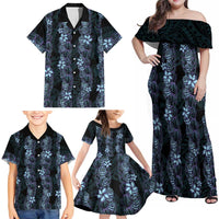 Purple Paradise Hawaii Shell Lei Family Matching Off Shoulder Maxi Dress and Hawaiian Shirt Hawaiian Sunrise Shell Hebrew Cone Plumeria - Polynesian Pride