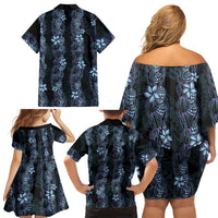 Purple Paradise Hawaii Shell Lei Family Matching Off Shoulder Short Dress and Hawaiian Shirt Hawaiian Sunrise Shell Hebrew Cone Plumeria - Polynesian Pride