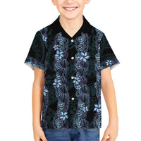 Purple Paradise Hawaii Shell Lei Family Matching Off Shoulder Short Dress and Hawaiian Shirt Hawaiian Sunrise Shell Hebrew Cone Plumeria - Polynesian Pride