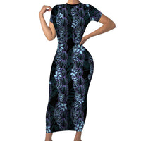 Purple Paradise Hawaii Shell Lei Family Matching Short Sleeve Bodycon Dress and Hawaiian Shirt Hawaiian Sunrise Shell Hebrew Cone Plumeria - Polynesian Pride