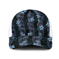 Purple Paradise Hawaii Shell Lei Mesh Trucker Cap Hawaiian Sunrise Shell Hebrew Cone Plumeria - Polynesian Pride