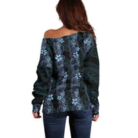 Purple Paradise Hawaii Shell Lei Off Shoulder Sweater Hawaiian Sunrise Shell Hebrew Cone Plumeria - Polynesian Pride